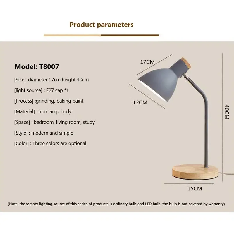 Lámpara de mesa creativa de madera, luz de escritorio nórdica flexible, arte, luces LED simples E27/protección ocular, lectura y sala de estar,