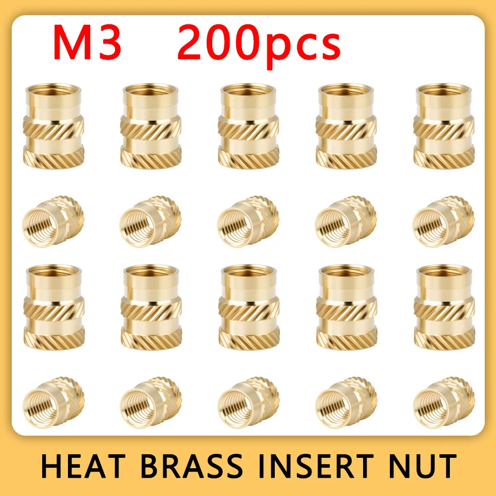 200 stücke M3 Messing Hot Melt Einsatz Rändelmutter Gewinde Wärme Formung Doppel Twill Injektion Einbettung Muttern Einsätze Für 3D drucker