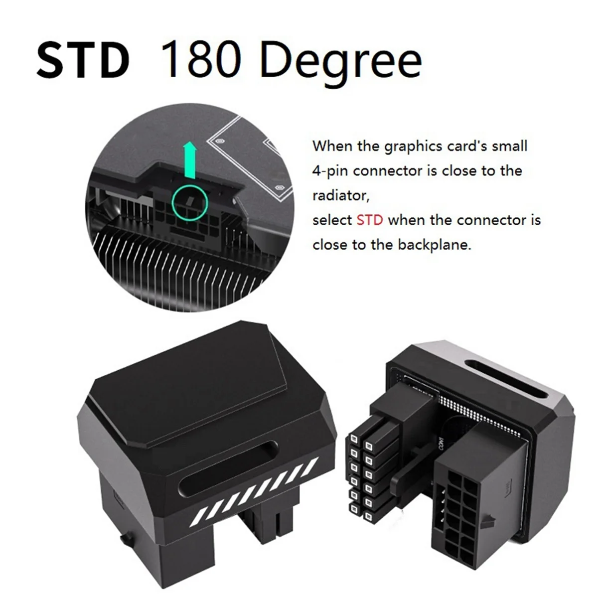 Conector de alimentação gpu de 16 pinos, adaptador angular de 180 graus para desktops, placa de vídeo gráfica, conector de direção hidráulica gpu std