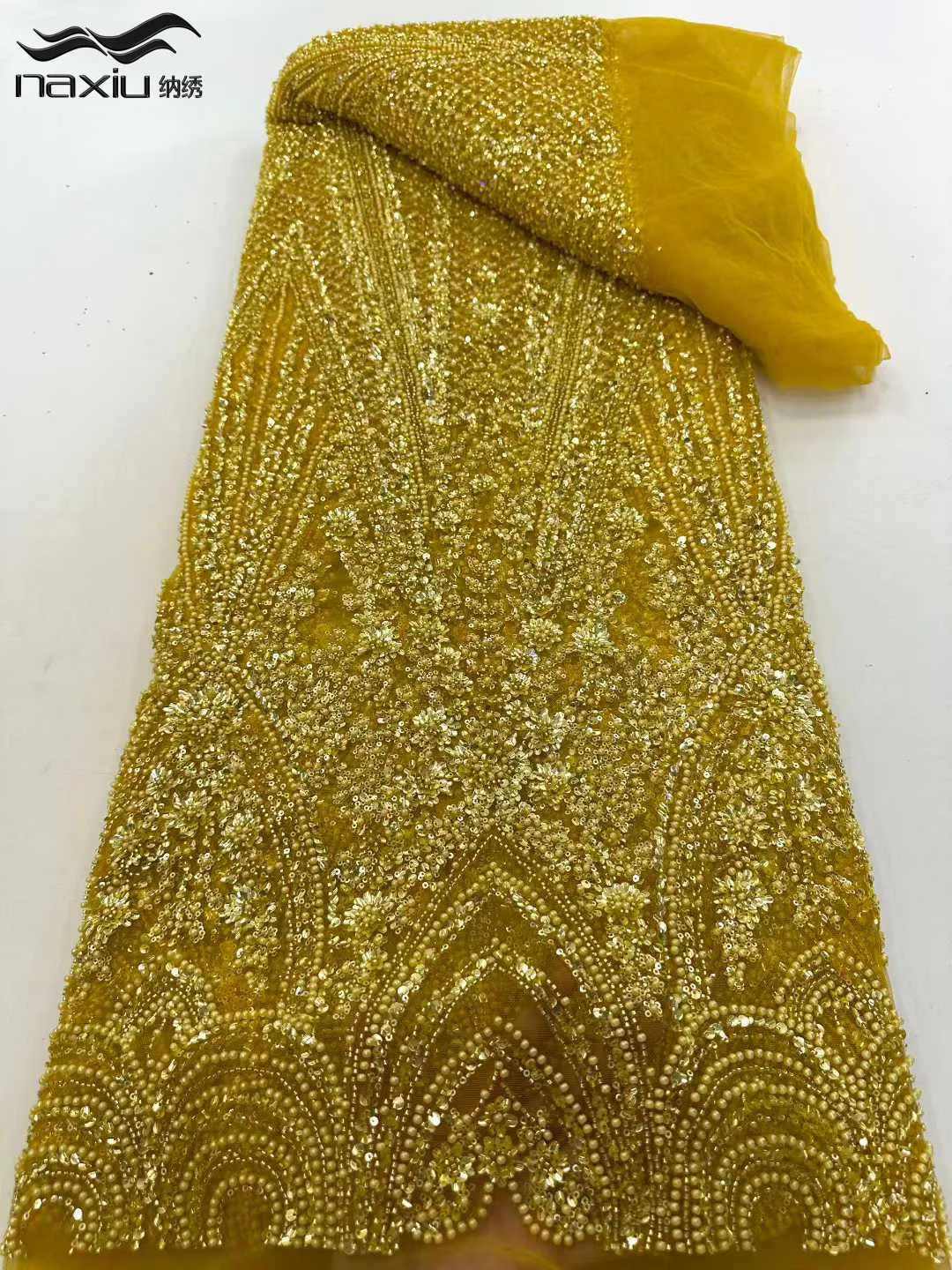 

Madison Heavy Beaded Lace Fabric Luxury Lace Fabric 2026 High Quality African Nigerian Lace for Women Wedding Party Dresses Sew