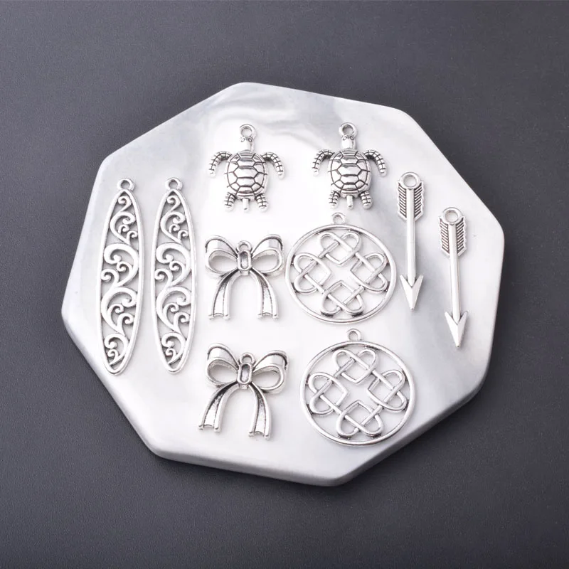 10 Stück/Set Ethnische Antike Silber-Goldene Schildkröten-Anhänger Schmuckzubehör Boho Pfeil-Bogen-Anhänger DIY Damen-Ohrringe – Detail 6