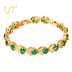 U7 CZ Charm Tennis Bracelet Silver Gold Color Synthetic Green Cubic Zirconia Women Luxury Hand Jewelry