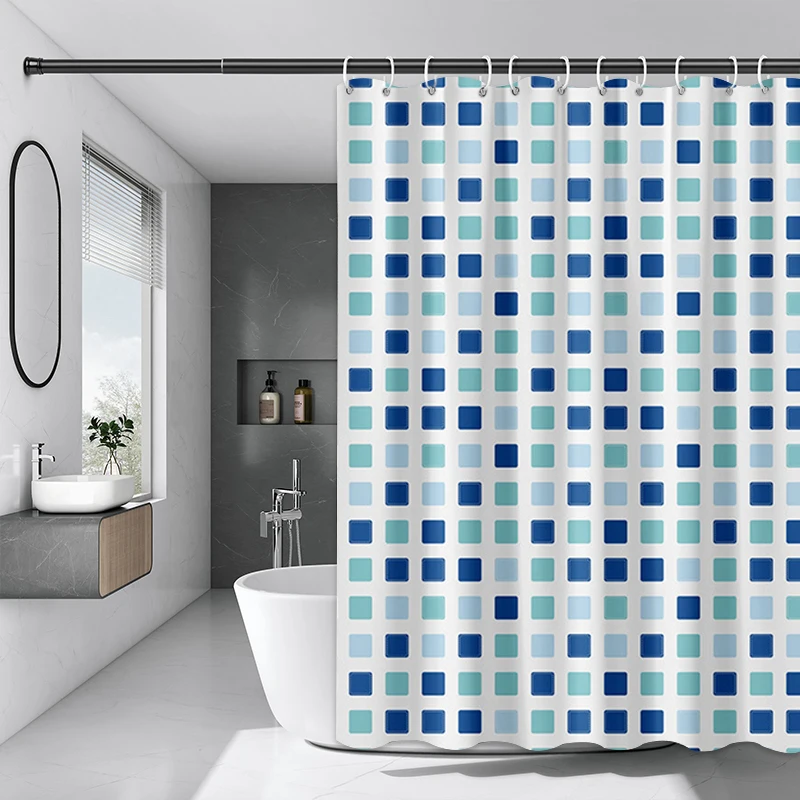 Blue Green Square Home Decoration Bathroom Shower Curtain Waterproof Shower Curtain PEVA Modern Printing Shower Curtain