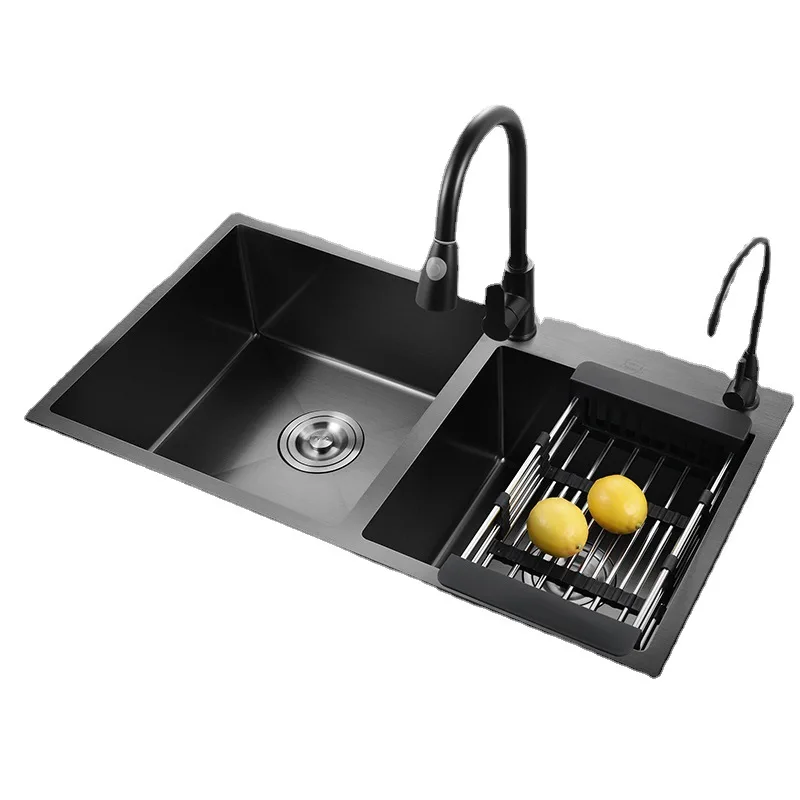 

Strictly Selected 304 Stainless Steel Kitchen Sink Double Sink Vegetable Basin King Kong Black Sink Stainless Steel Basin Wash B