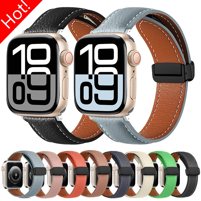 

Leather Magnetic Strap for Apple Watch Band Ultra 2 49mm Series 10 46mm 42mm 45mm 41mm 44mm 40mm Bracelet IWatch 9 8 7 6 5 4 SE