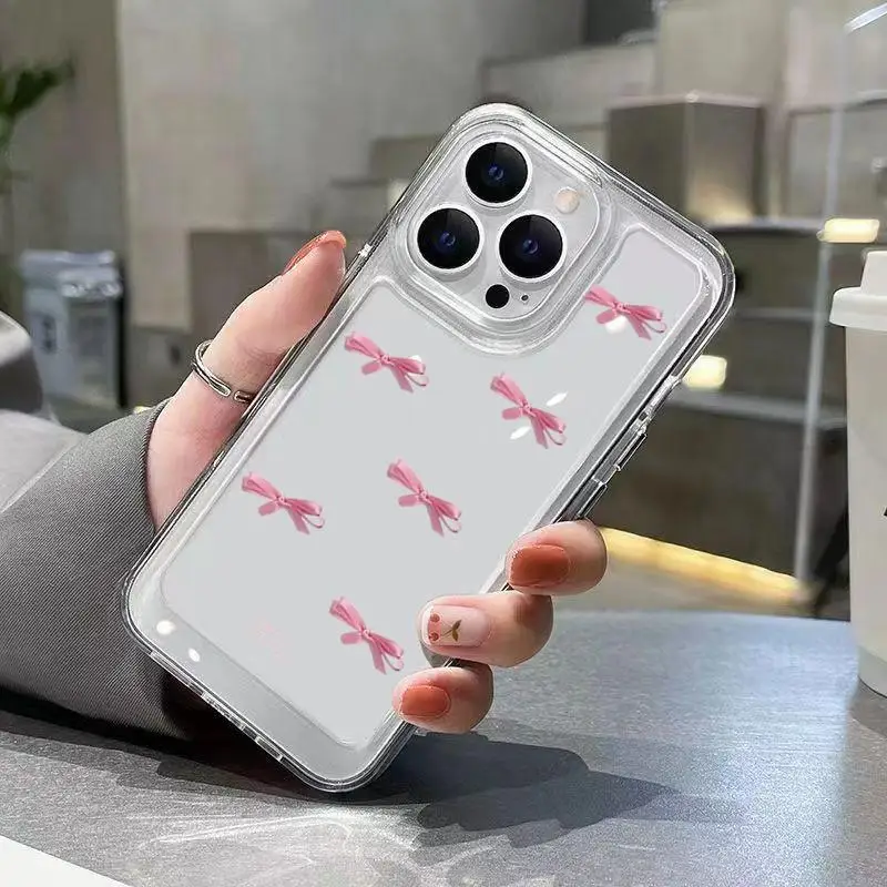 Pink Bow Soft Silicone Phone Case for iPhone 16 15 Pro Max 11 12 13 14 15 Pro XS XR 7 8 Plus Shockproof  Screen Protector Casing image 3