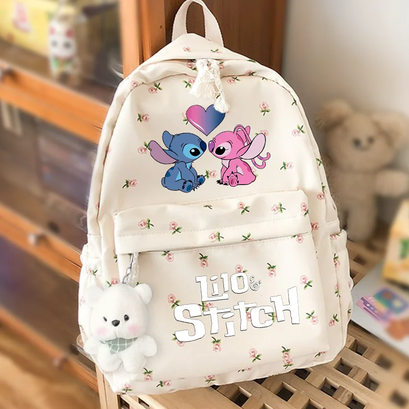 

Lilo Stitch Women Simple Backpack Casual Floral Student Backpack Teenage Book Bag Travel Rucksack for Teenage Girls