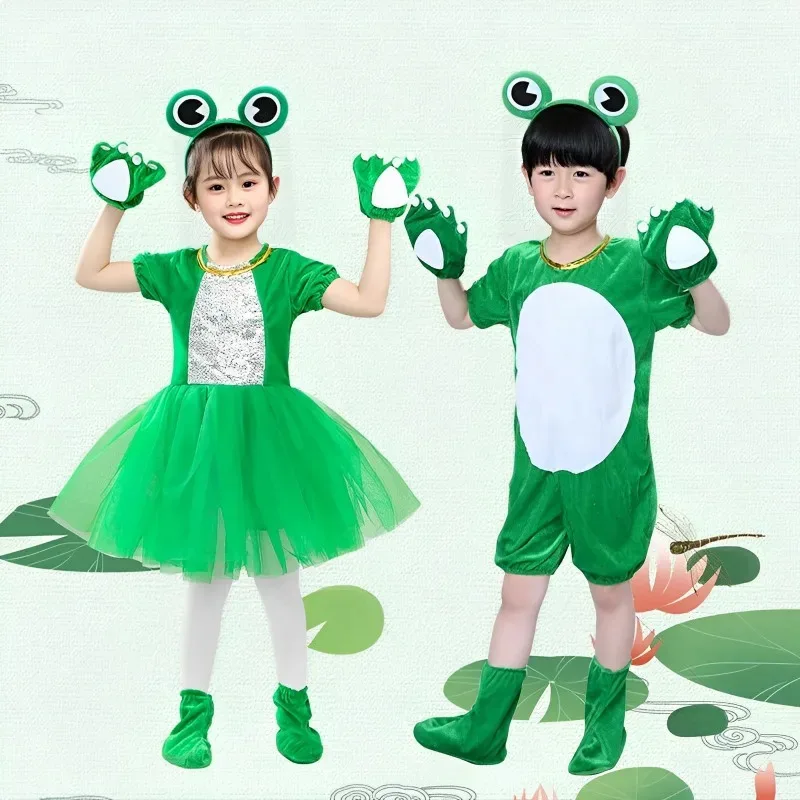 Зеленый детский костюм лягушки для косплея, костюм животного, костюм пуголовка, платье для мамы, маленькой лягушки, танцевальная одежда маленькой лягушки