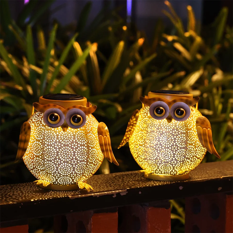Waterproof metal decorative solar light outdoor courtyard dining table path owl pattern hanging solar light courtyard light