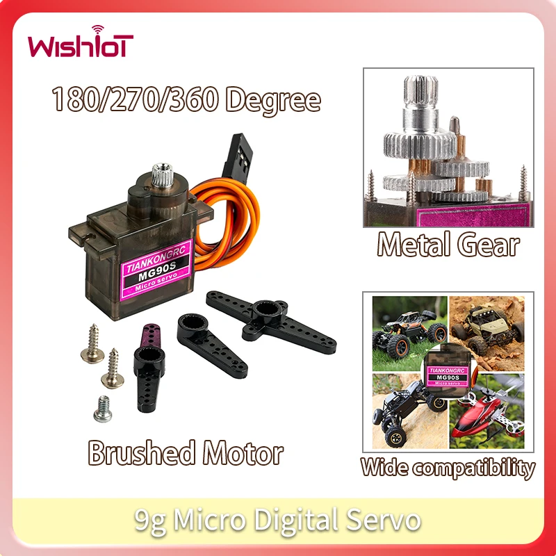 Micro Servo 9g MG90S Metal Gear Brushed Motor Upgraded Version 180/270/360 Degree for RC Car Robot Airplane Drone DIY Toys