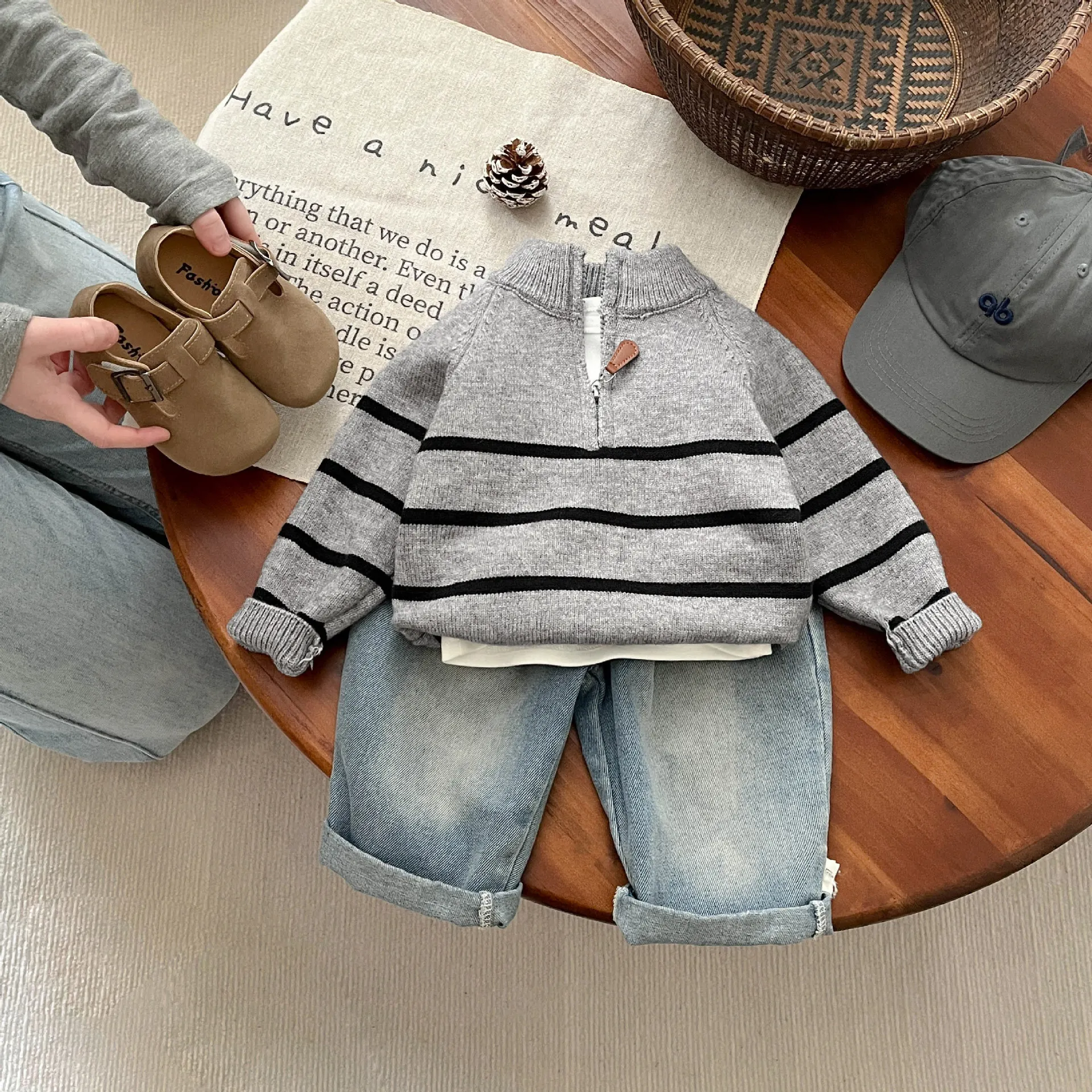 

2026 Spring New Baby Long Sleeve Sweater Fashion Boys Striped Knitted Pullover Cotton Infant Casual Knitwear Toddler Clothes