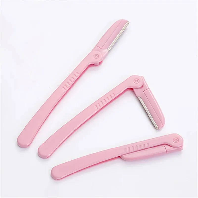 Beauty Face Augenbrauenformer Rasierer Edelstahlklingen Make-up-Tools 3-teiliges Set Rosa Klappbarer Augenbrauentrimmer Achselhaar-Rasierer
