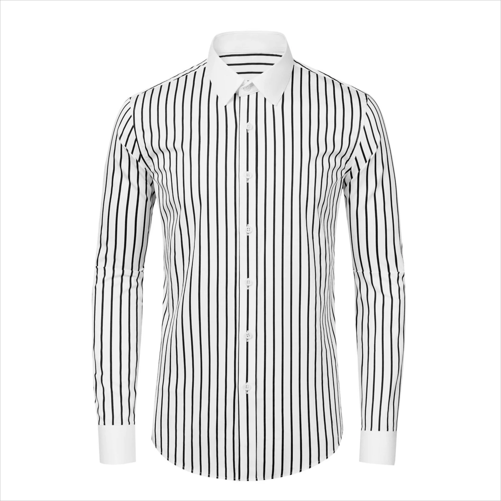 قميص قطني فاخر مخطط للرجال قمصان عمل كاجوال ضيقة بأكمام طويلة متعددة الاستخدامات للولائم الاجتماعية قميص ملابس للرجال