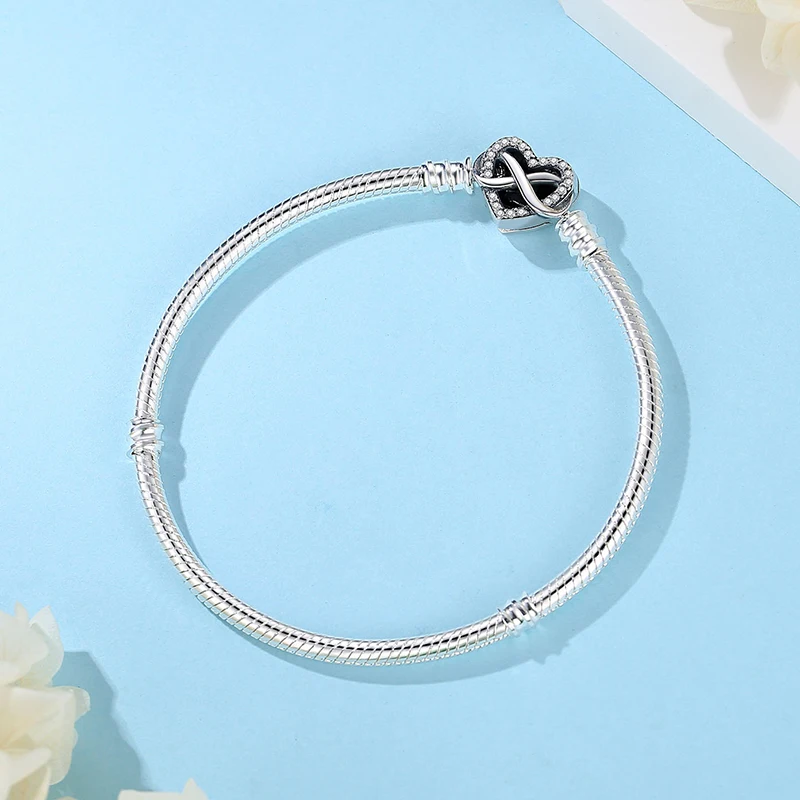 Original 925 Sterling Silver Bracelet For Women Charms Beads Rose Gold Heart Bracelets Bangles Snake Chain Luxury Jewelry Gift