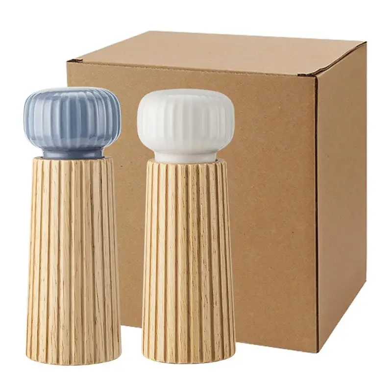 Manual Wood Pepper Grinder Sets,Striped Ceramic Head Grinding Machine, Sea Shaker Tools,Sichuan Pepper Granules Grinding Bottle