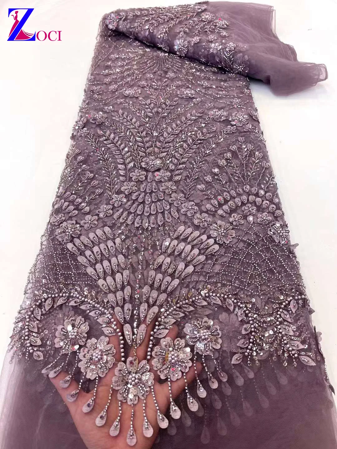 High Quality African Lace Fabric 2023 French Net Sequins Fabric Sewing Dress Embroidered Beads Lace Tulle Nigerian Lace Fabric