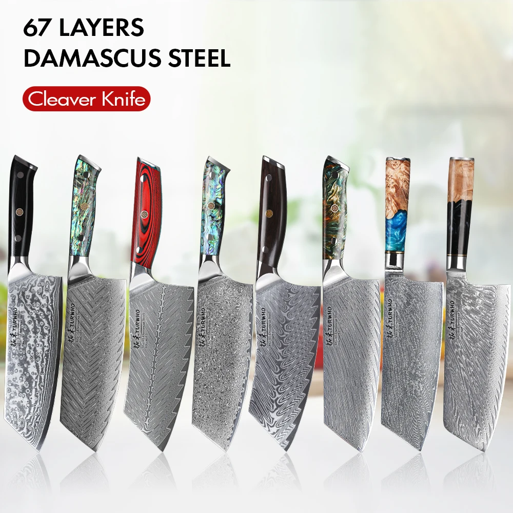 TURWHO Professional Cleaver Knife 67 Layer Damascus Steel VG10 Kitchen Chef Knives Butcher Meat Slicing Chinese Vegetable Knives