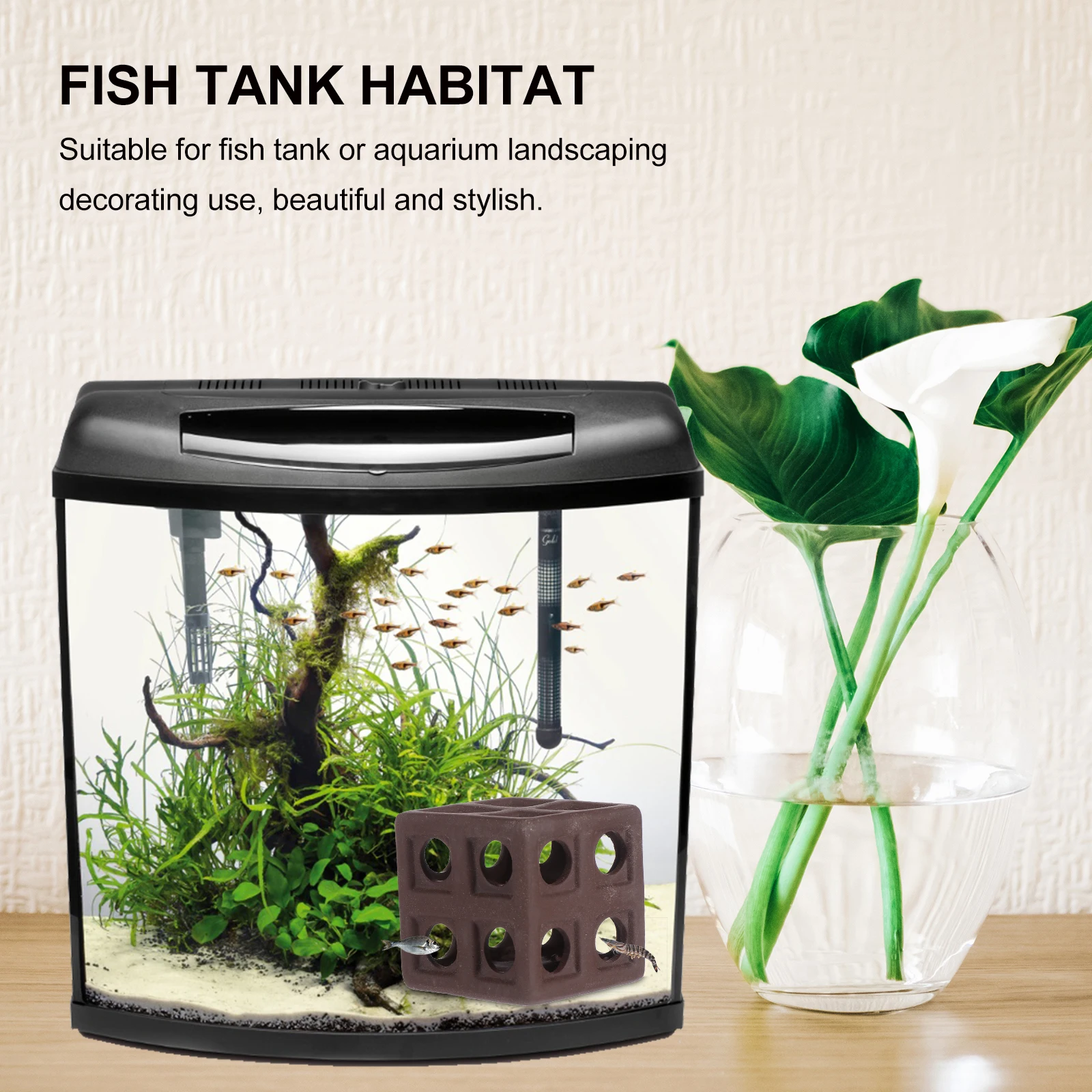

Aquarium Cave Fish Shelter Shrimp House Fish Tank Habitat Ornament Safe for Freshwater Saltwater Aquarium Ornament