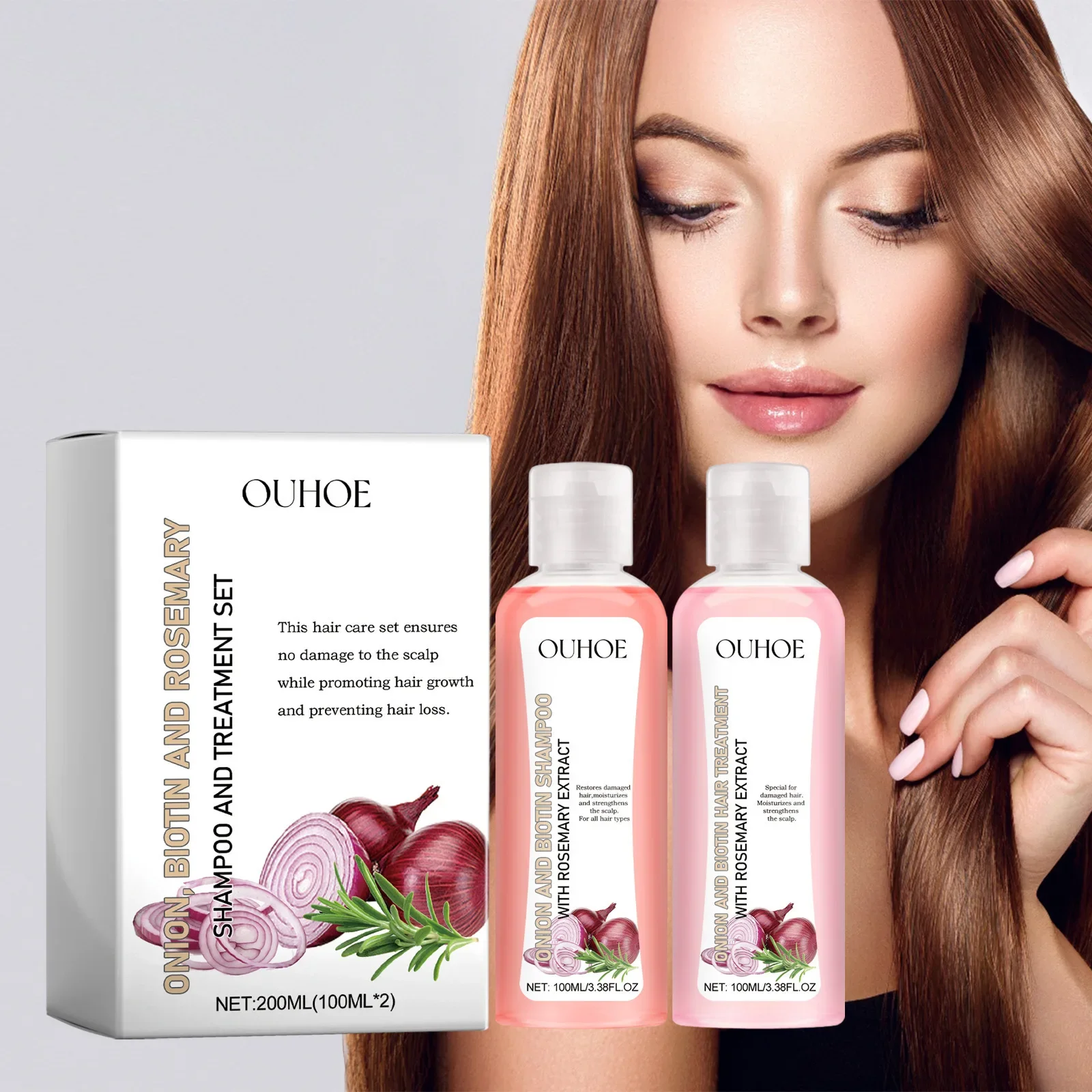 

Onion Biotin Rosemary Hair Washing Set for Thickening Strengthening Hair with Anti-Hair Loss Coconut Oil Shampoo and Conditioner