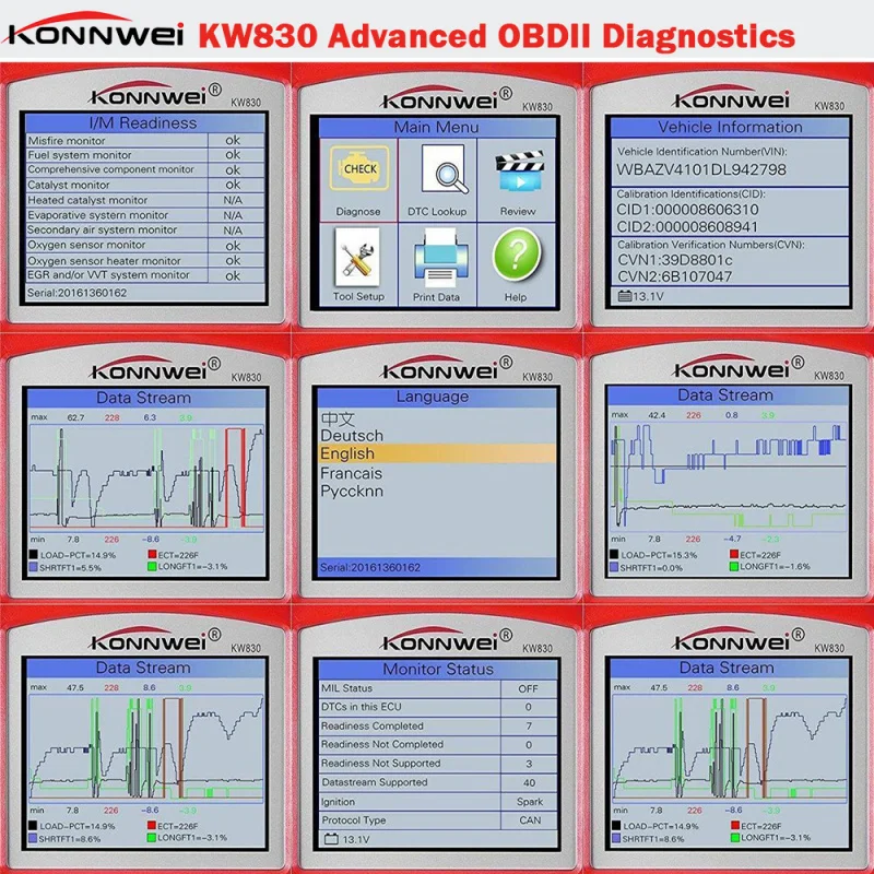 KW830 ODB II Car Scanner Universal Diagnostic Tool OBD Auto Engine Fault Check EOBD Error OBD2 Code Reader Diesel Battery Tester