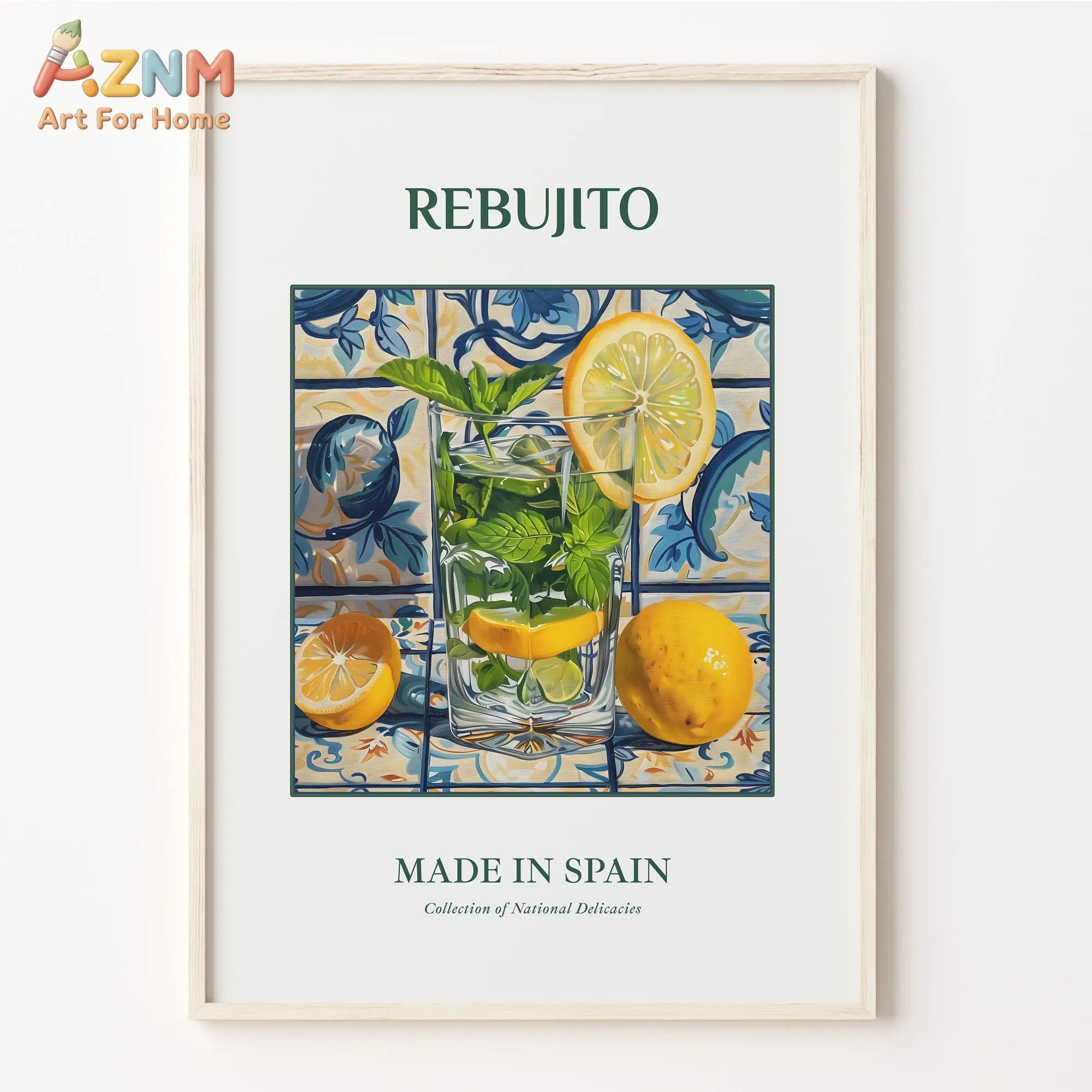 AZNM Vintage Global Drink Canvas Wall Art Mediterranean Tile Cocktail Beverage Print Bar Kitchen Retro Home Decor Unframed