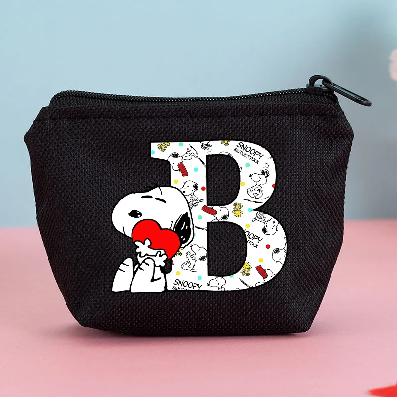 Snoopy Coin Purse Letter A-Z Print Fashion Cartoon Anime Wallet Boys Girls Zipper Money Earphone Data Line Storage Portable Bags