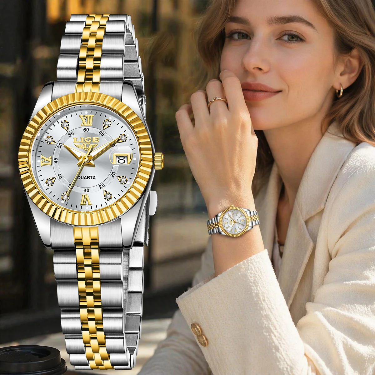 LIGE Luxury Watches For Women Elegant Women's Diamond Bracelet Watch Simple Round Waterproof Luminous Quartz Wristwatch Femme