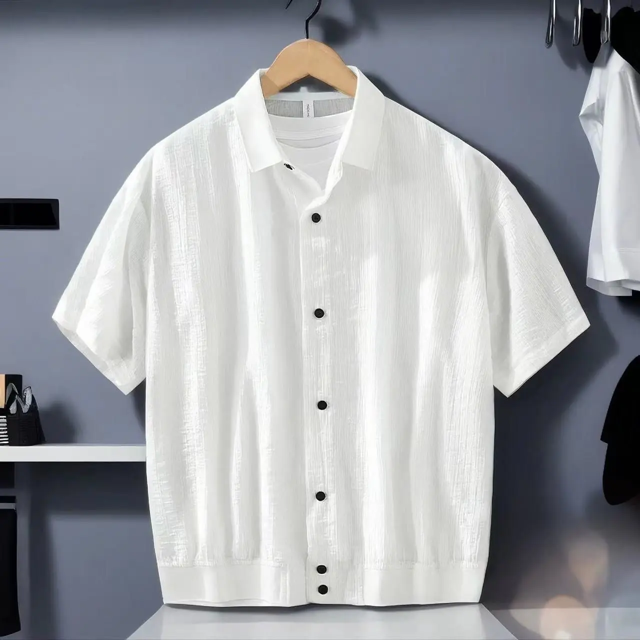 Fashion Solid Color Simple Short Sleeve Shirt Men's Summer Light Mature Style Casual High-End Handsome Trendy Top