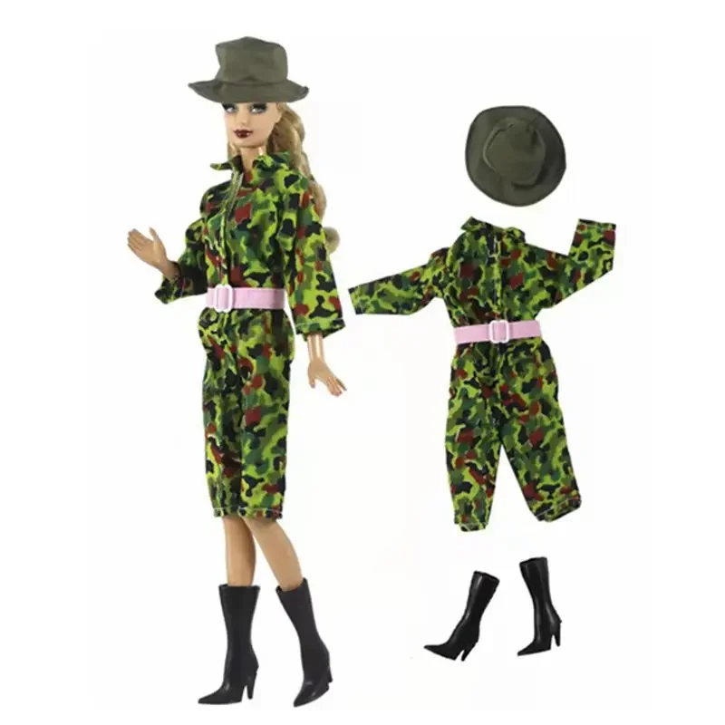 1/6 BJD Clothes Camouflage Army Jumpsuit Outfits For Barbie Doll Clothes Clothing Hat Boots Shoes 11.5