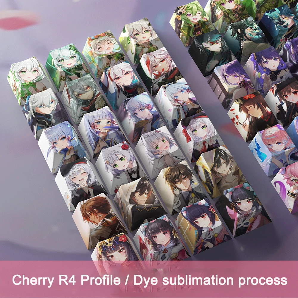 Keycap 4pcs Game Anime Characters Personality Keycap Genshin Impact PBT Sublimation R4 Cherry Profile Mechanical Keyboard Keycap