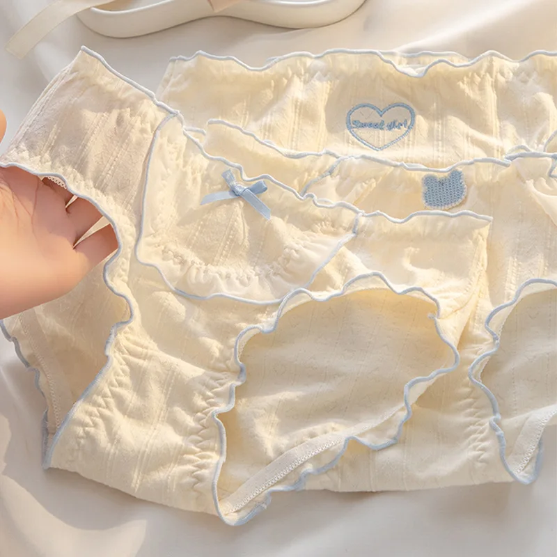 Young girl Underwear 5pc/lot 95%cotton Lovely middle Waist Briefs student Panties children  lace solid bow skin Teenagers M-XL