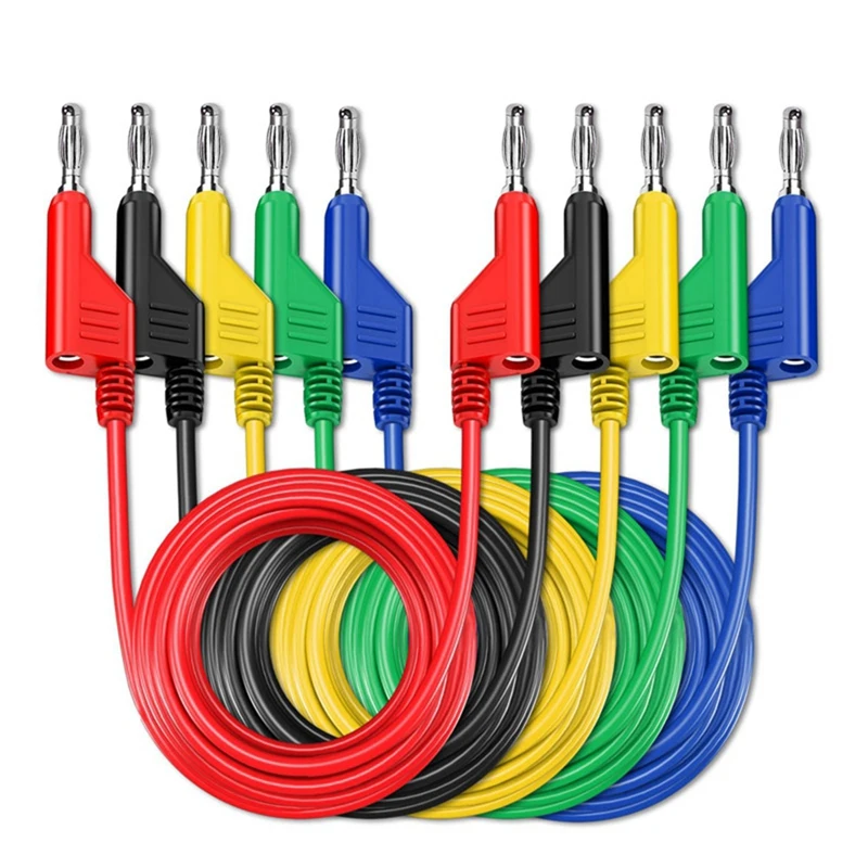 

P1036 5PCS 4Mm Copper Banana Plug To Banana Plug Multimeter Test Leads Soft PVC Cable 1M Wire 1000V 15A