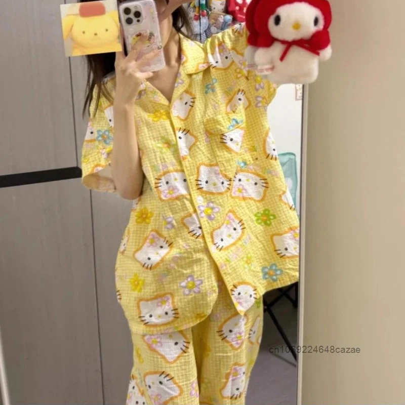 Sanrio Hello Kitty Kawaii Printed Pajamas Women\'s Summer New Fashion Trend Loose Sleepwear Korean Style Y2k Girl Birthday Gifts