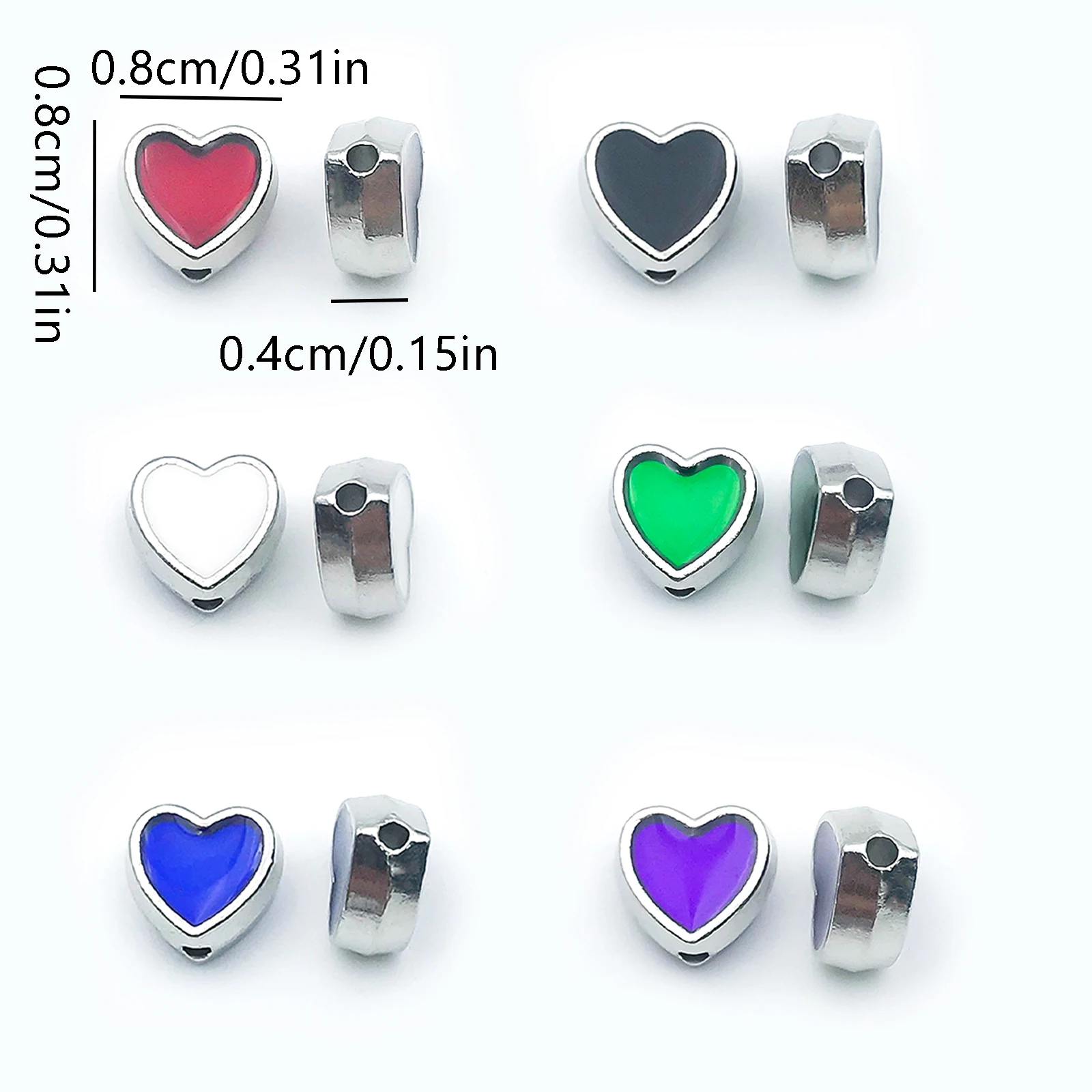 20Pcs/Lot Zinc Alloy Beads Black/Red/Green/Blue/Purple/White Color Heart Spacer Beads For DIY Bracelets Necklace Earring Jewelry