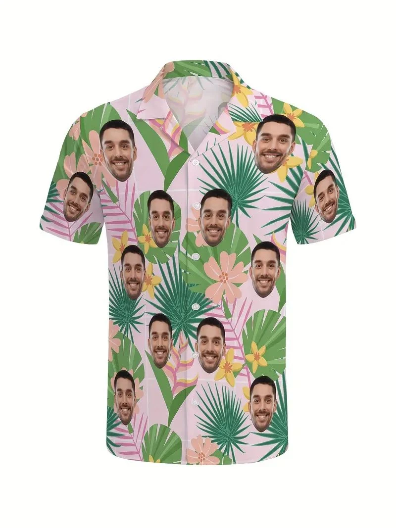 

Summer Custom Photo Face Shirt DIY ImageShort Sleeve Button Down Hawaiian Shirts Best Gifts For Men Beach Party Unisex Blouses