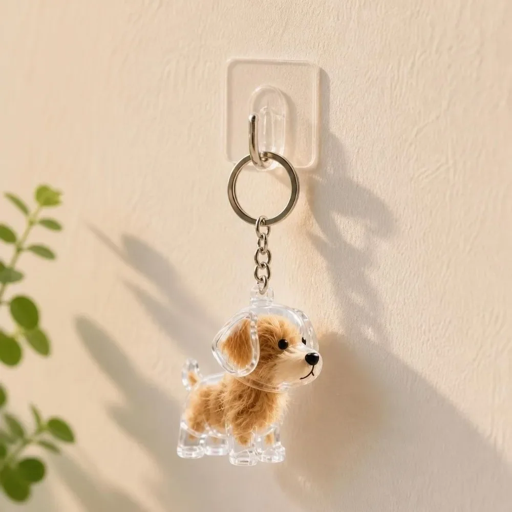 Cartoon Dog Shape Dog Hair Storage Box Hair Grooming Transparent Pet Hair Keychain Acrylic DIY Handmade Puppy Pendants Backpack