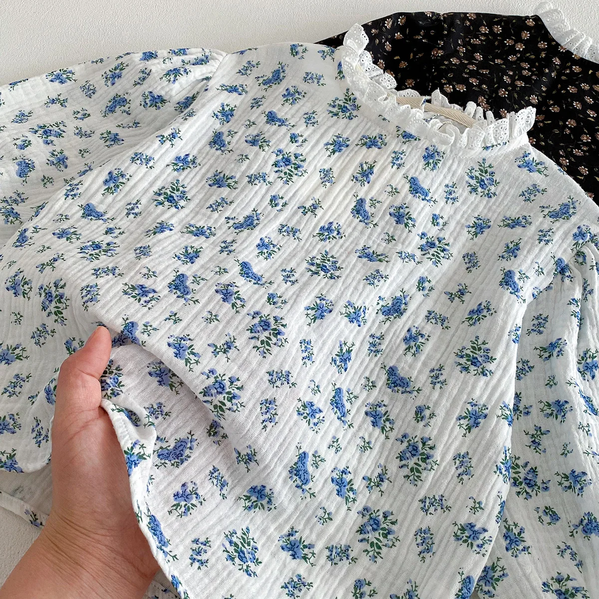 Kleinkind Mädchen Langarm Tops Herbst Leinen Baumwolle Solide Rüschen T-Shirt Blumen Shirts für Kinder Casual Tees Mädchen Blusen 1-6T – Detail 17