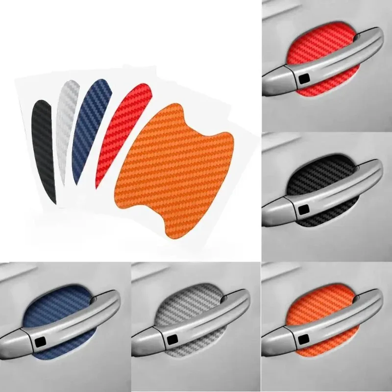 4Pcs Car Stickers Anti Scratch Car Door Handle Carbon Fiber Protector Automobiles Handle Protection Film Styling Exterior