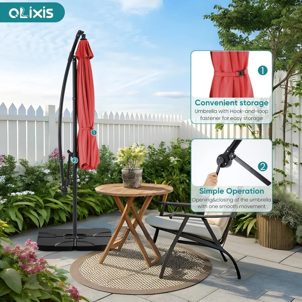مظلة فناء بأوفست بطول 10 أقدام مع إمالة سهلة، وحماية من الأشعة فوق البنفسجية للظل الخارجي باللون الأحمر #4