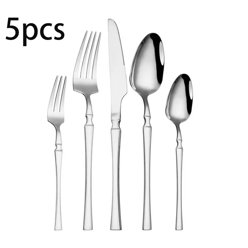5/6Pcs stainless steel small waisted tableware, knives, forks and spoons, suitable for restaurants, hotels and restaurants.