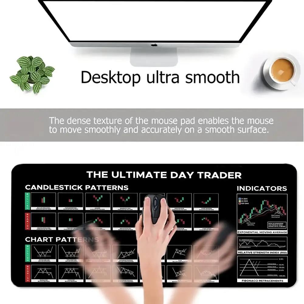 لوحة ماوس سوق الأسهم كبيرة لـ Genius Trader Candlestick Chart لوحة المفاتيح لوحة الماوس المستثمر حصيرة مكتبية قاعدة مطاطية للمكتب والمنزل