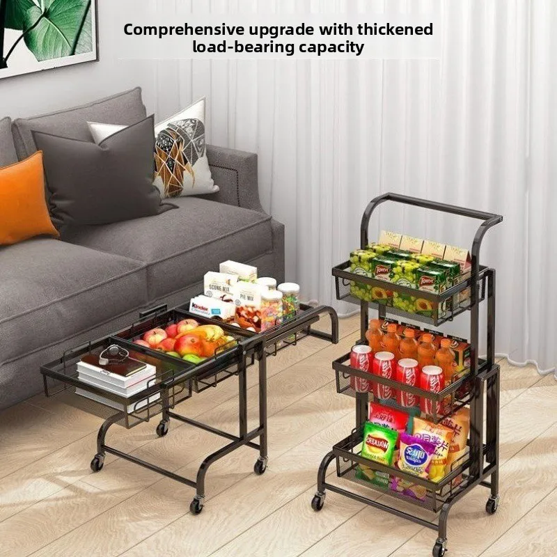 Parallel Shelf Balcony Mobile Trolley Foldable Floor-to-ceiling Multi-layer Snacks Succulent Flower Stand Living Room Storage