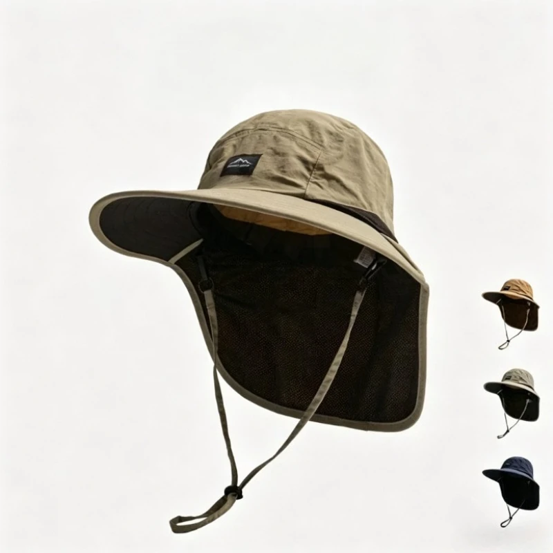 Caps Summer Wide Brim Neck Protection Uni Bucket Hats Outdoor Visor Quick-drying Panama Sunscreen Tied Fishing Hiking Hat
