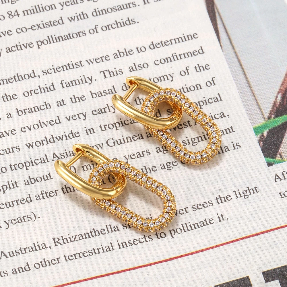 Edelstahl vergoldet U-Form Ohrschnalle Creolen für Frauen Mode CZ Zirkon geometrische Anhänger Ohrringe Schmuck Geschenk – Detail 1