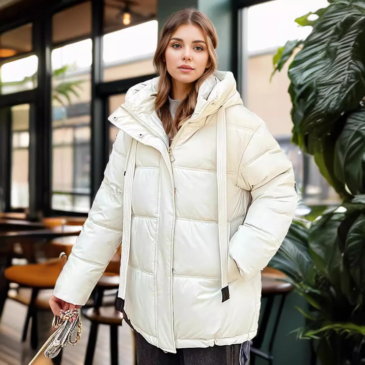 Women Winter Cotton Coat 2024 Solid Color Female Hooded High Collar Warm Cotton Jacket Women\'s Oversize Coats Warm Outerwear