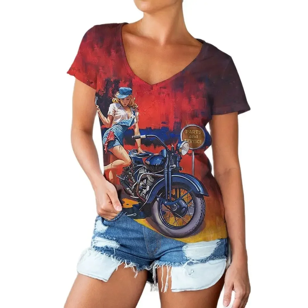 T-Shirt da donna Vintage Route 66 estiva t-Shirt stampate moda americana camicia a maniche corte oversize classica top abiti da donna