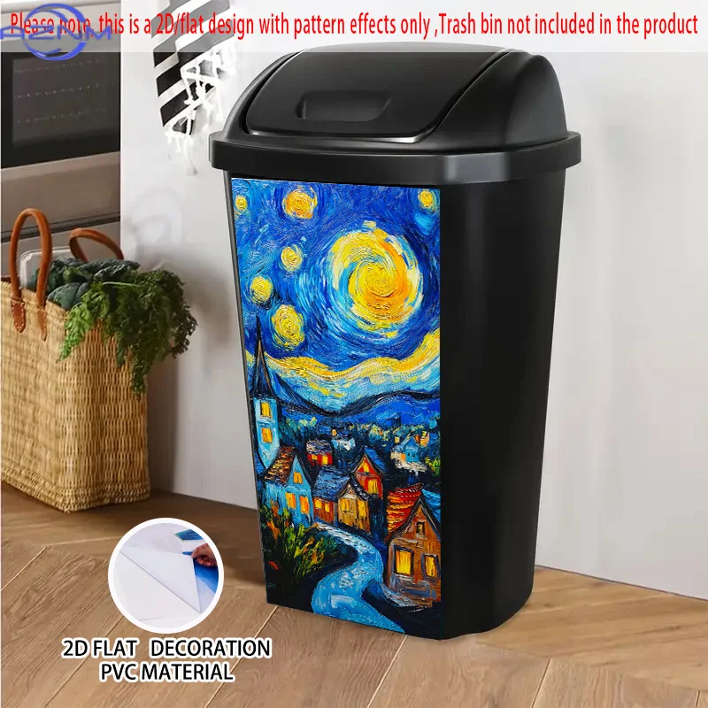 Van Gogh Starry Night Town Oil Painting Design Self-Adhesive PVC Sticker -  Contemporary Art Decor for Trash Cans & Walls, Vib