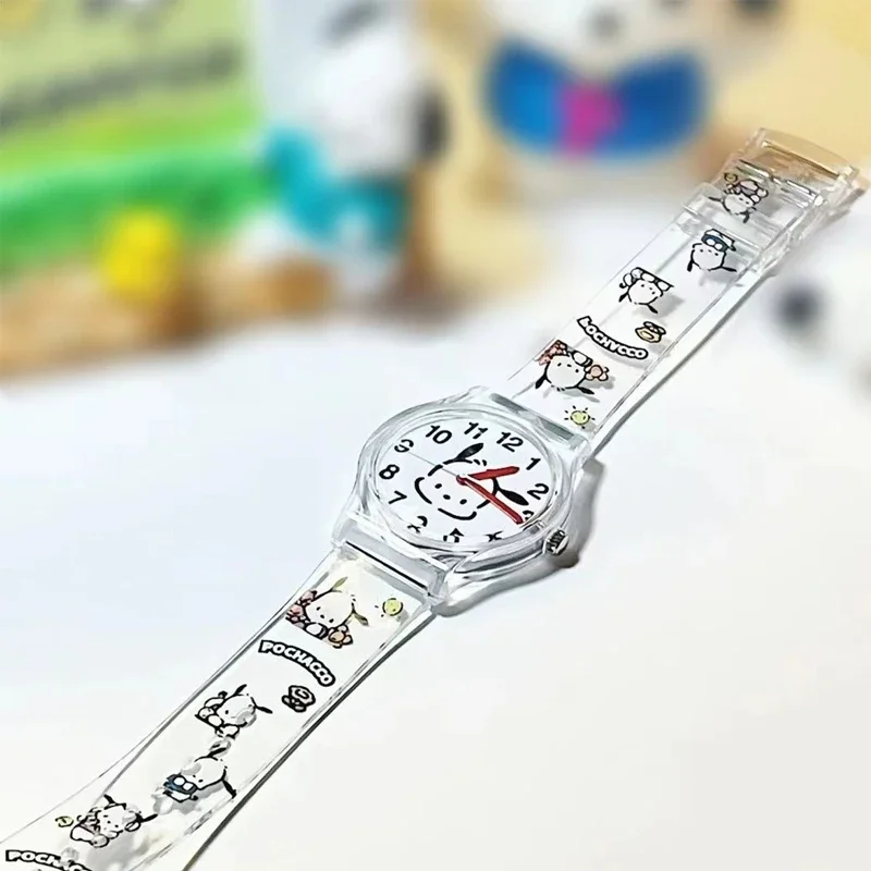 Kawaii Sanrio Hellokitty Pochacco Electronic Watch Cute Cartoon Girly Heart Hight Value Simple Student All Match Transparent