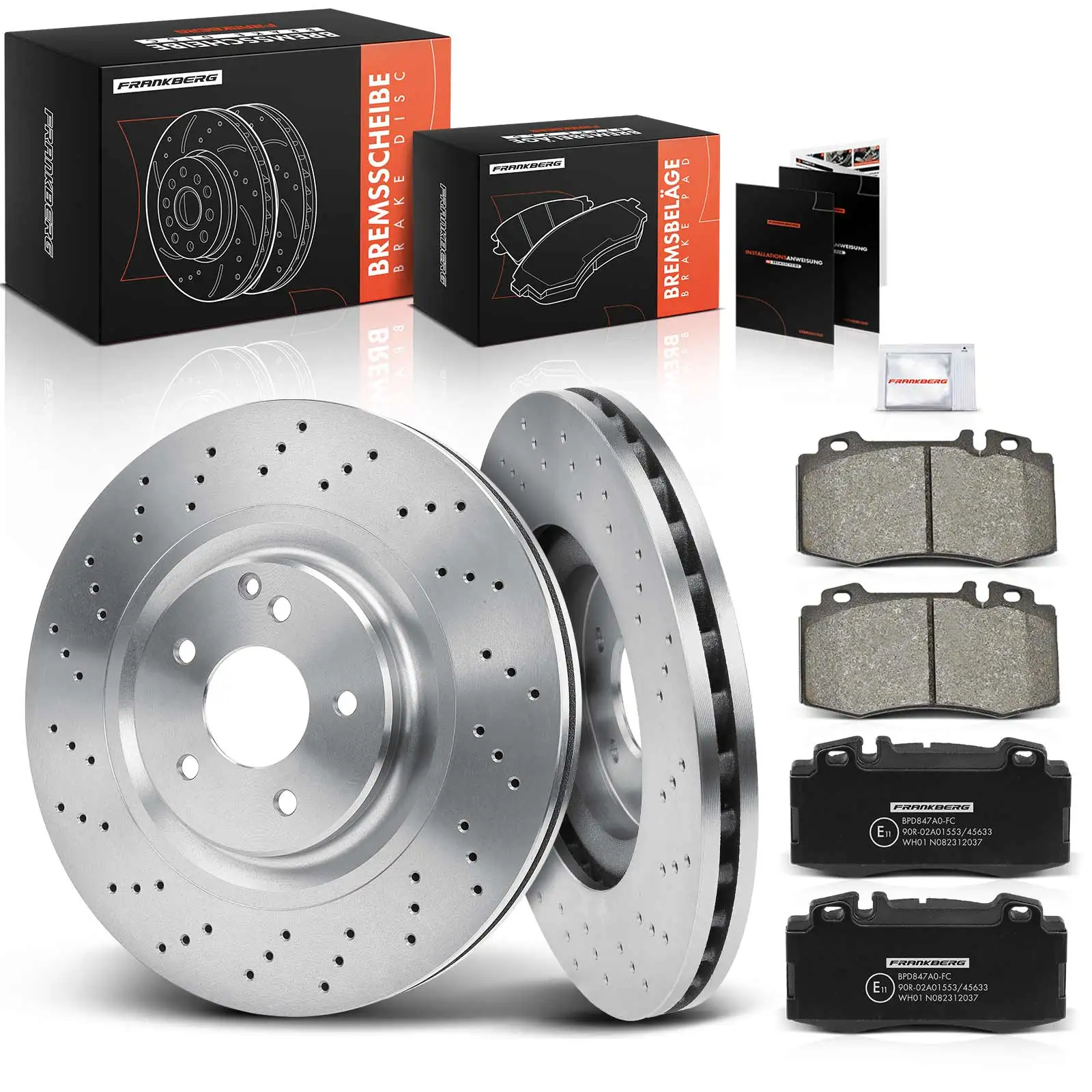 Frankberg 2x Bremsscheiben 4x Bremsbeläge Vorderachse für Mercedes-Benz W203 CL203 S203 C209 A209 R171 A0044209020 2034210912