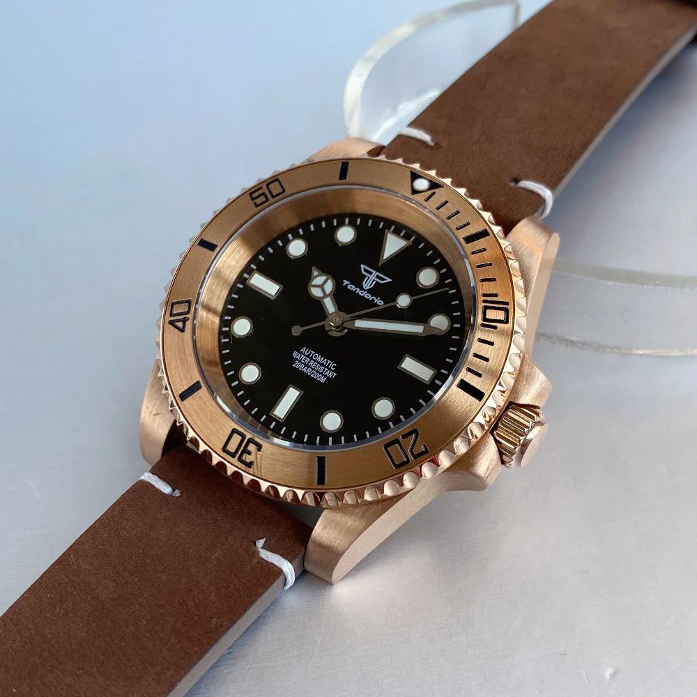 Reloj Mecánico de buceo de bronce Real CUSN8 de 40mm, reloj de pulsera Sunburst para hombre NH35AA PT5000, correa de cuero Vintage, reloj resistente al agua de 20mm